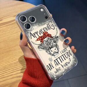 iPhone Case Highland Cow Bow Transparent Shockproof Case